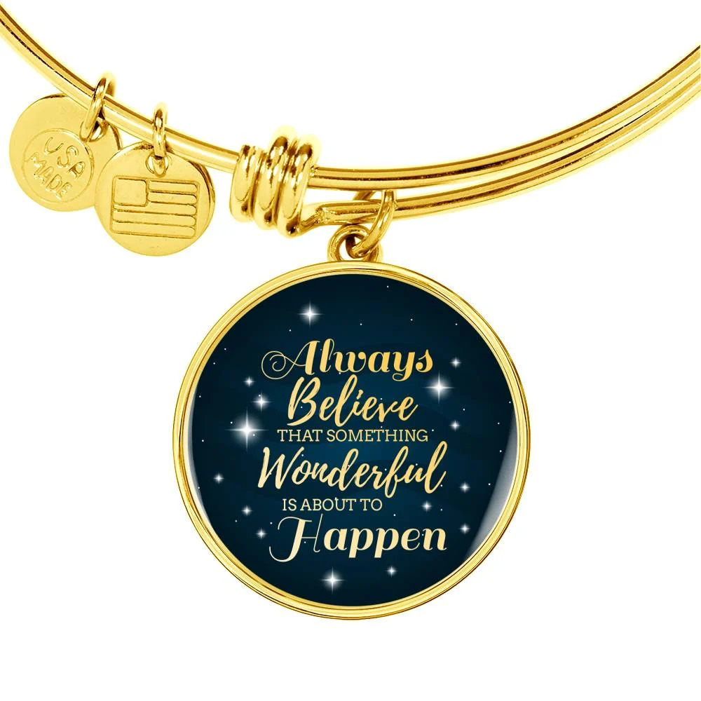 Inspirational Bracelet Always Believe Personalized Engraved Gold Circle Bangle